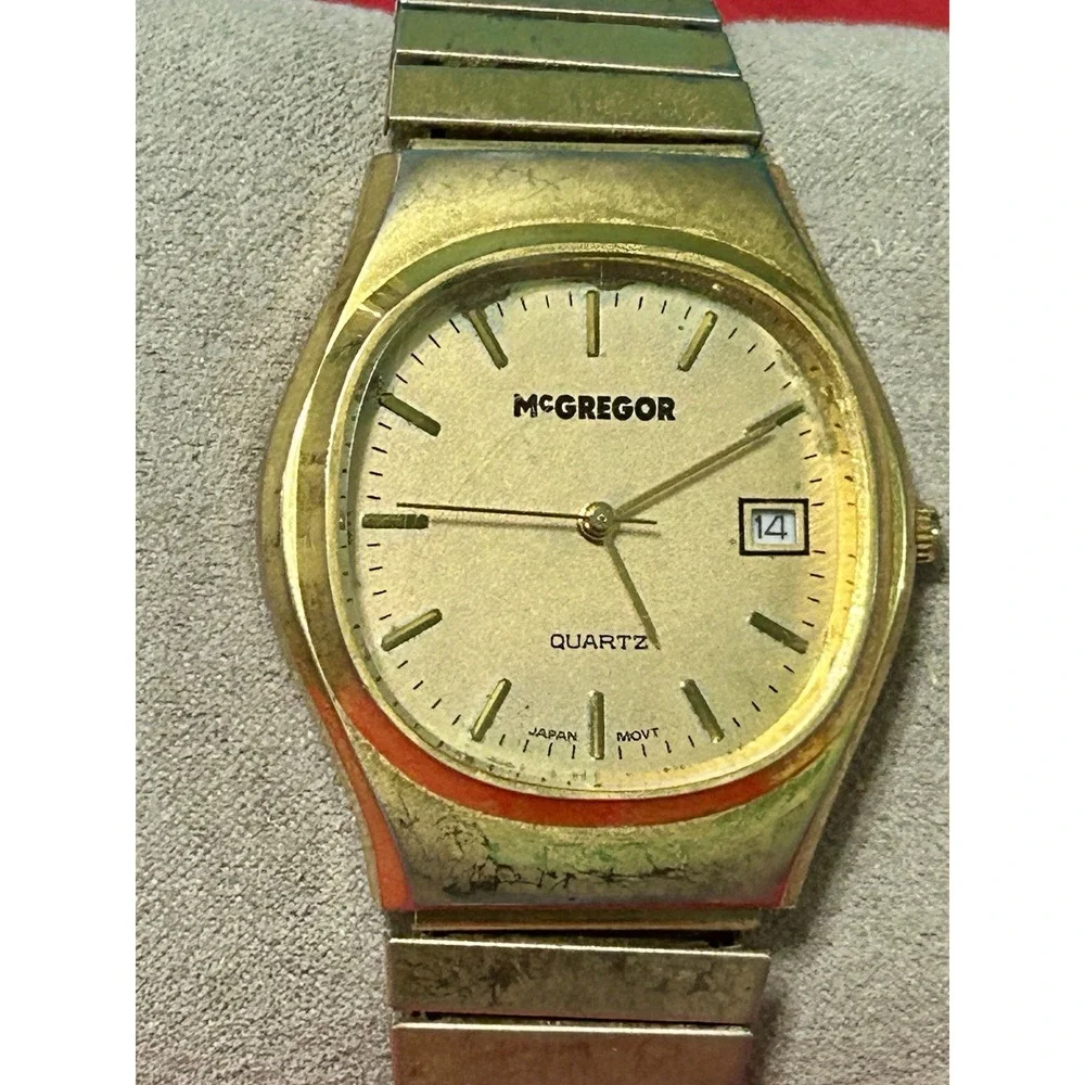 Vintage McGregor Japan Quartz Watch Men Gold Tone Date Stretchable New Battery